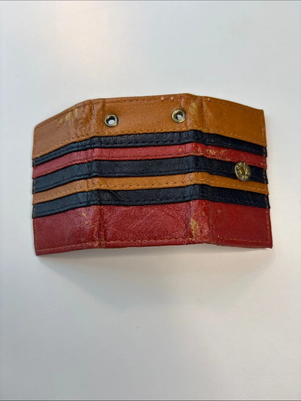 Vintage Multicolor Leather Key & Card Holder - Brown Black Red